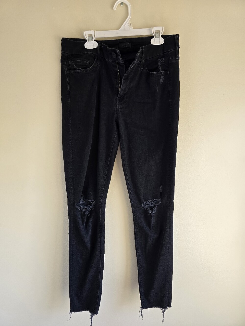 Mother Denim Women's Black Distressed Skinny Jeans